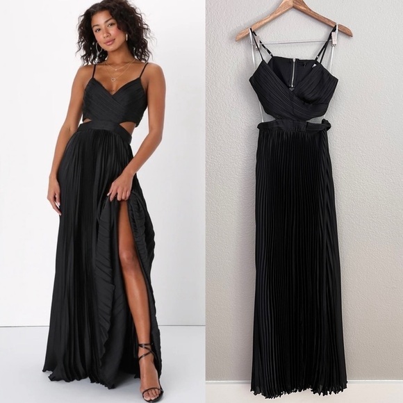 NWOT Got the Glam Black Pleated Cutout Maxi Dress